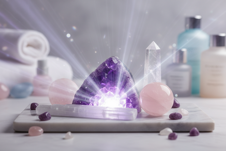 Healing crystals arranged to enhance energy flow at Clarity of Sight Milton Keynes