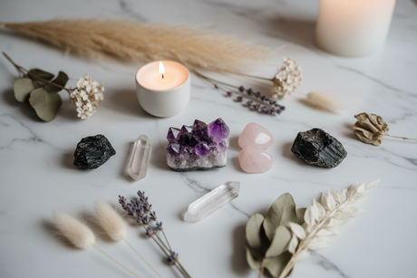 Amazonite, amethyst, sodalite and blue lace agate crystals for mental stress at Clarity of Sight