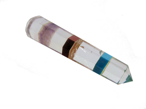 Quartz Crystal Wand with Chakra bands